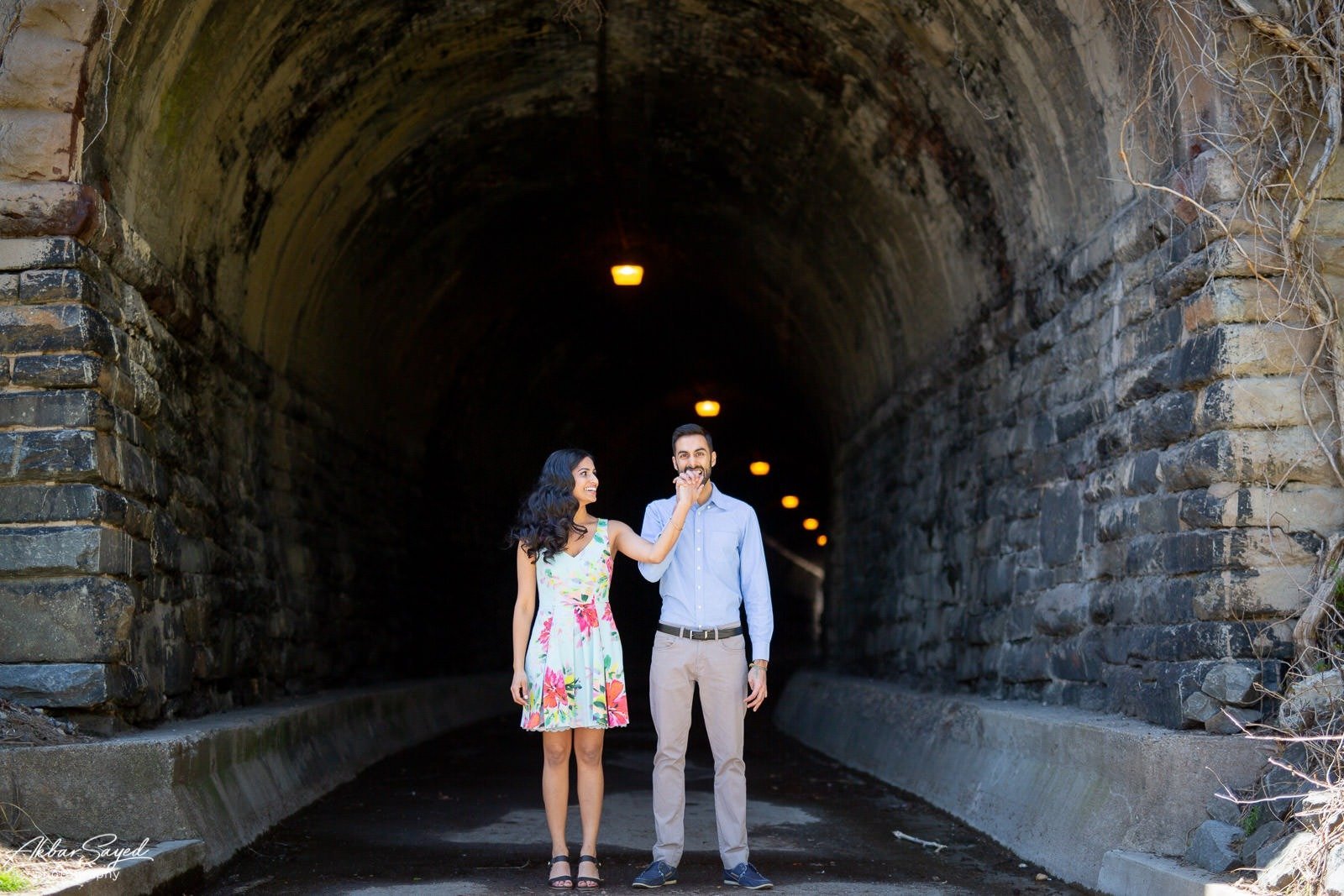 Wilkes street engagement photo with an engaged Indian - American couple.